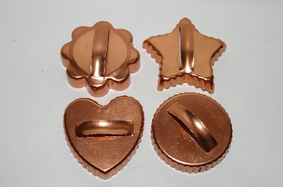 +Older Set Of 4 Fancy Shaped & Ridged Copper Cookie Cutters
