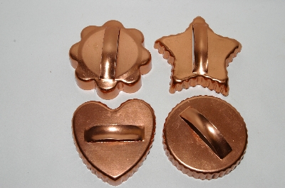 +Older Set Of 4 Fancy Shaped & Ridged Copper Cookie Cutters
