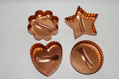 +Older Set Of 4 Fancy Shaped & Ridged Copper Cookie Cutters