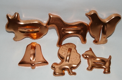 +MBA #70-79999  "Older Set Of 6 Copper Animals & Bell Cookie Cutters