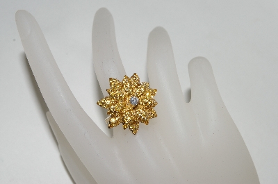 +MBA #76-137  14K Yellow Gold Citrine & Diamond Flower Ring