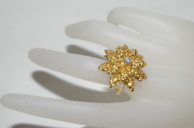 +MBA #76-137  14K Yellow Gold Citrine & Diamond Flower Ring