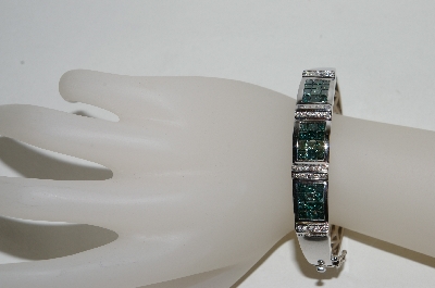 +MBA #76-079  14K White Gold Teal & White Diamond Bangle