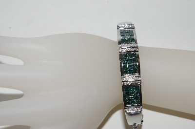 +MBA #76-079  14K White Gold Teal & White Diamond Bangle