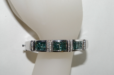 +MBA #76-079  14K White Gold Teal & White Diamond Bangle