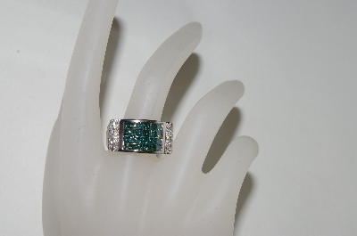 +MBA #76-118  14k White Gold Teal & White Diamond Ring