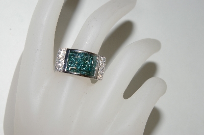 +MBA #76-118  14k White Gold Teal & White Diamond Ring