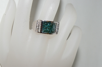 +MBA #76-118  14k White Gold Teal & White Diamond Ring