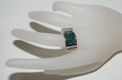 +MBA #76-118  14k White Gold Teal & White Diamond Ring