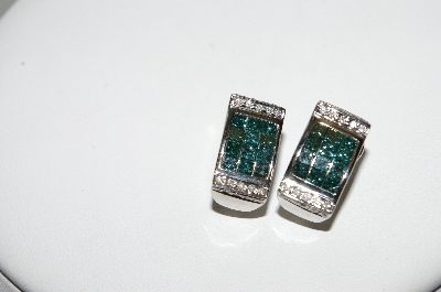 +MBA #77-099  14K White Gold Teal & White Diamond Earrings