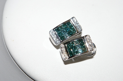 +MBA #77-099  14K White Gold Teal & White Diamond Earrings