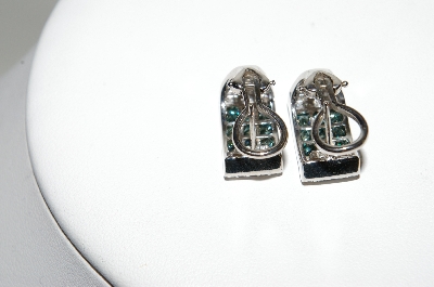 +MBA #77-099  14K White Gold Teal & White Diamond Earrings