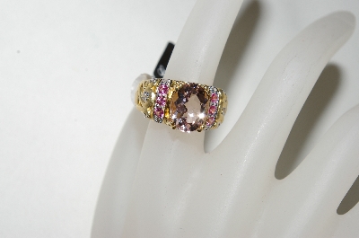 +MBA #76-104  18K Yellow Gold Morganite, Pink Spinel & Diamond Ring