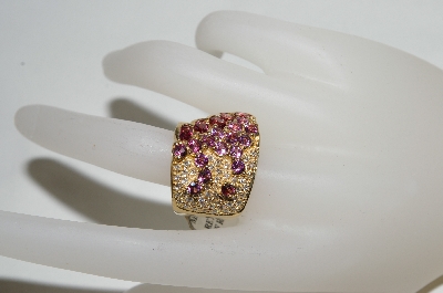 +MBA #76-103  14K Yellow Gold Pink Tourmaline & Diamond Cascading Ring