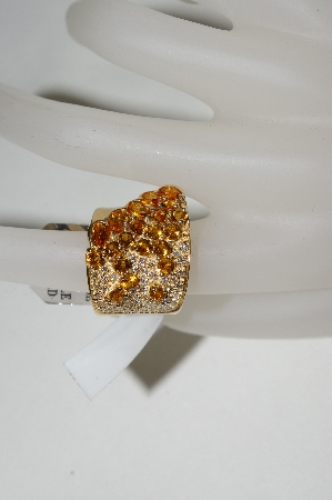+MBA #76-084  14K Yellow Gold Citrine & Diamond Cascading Ring