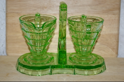 +MBA #5113  "Green Cream & Sugar Set  With Stand  #5113