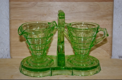 +MBA #5113  "Green Cream & Sugar Set  With Stand  #5113