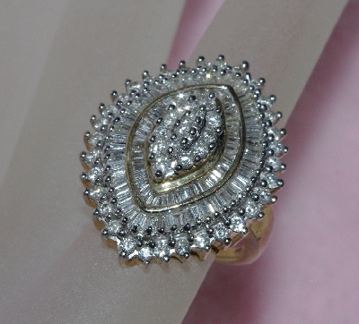 +MBA #76-063  14K Yellow Gold 2.00 Ct Round & Bagutte Cut Diamond Cluster Ring