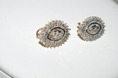 +MBA #77-103  14K Yellow Gold Round & Baguette Cut Diamond Earrings