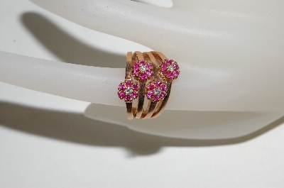 +MBA #76-006  14K Rose Gold Ruby 4 Flower Ring