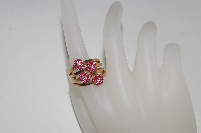 +MBA #76-006  14K Rose Gold Ruby 4 Flower Ring