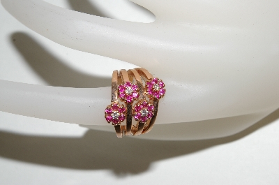 +MBA #76-006  14K Rose Gold Ruby 4 Flower Ring