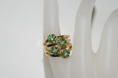 +MBA #76-010  14K Yellow Gold 4 Flower Emerald Ring