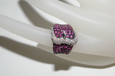 +MBA #76-022  18K White Gold Designer Pink Sapphire  & Diamond Buckle Ring