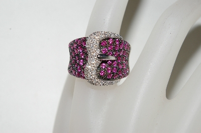 +MBA #76-022  18K White Gold Designer Pink Sapphire  & Diamond Buckle Ring