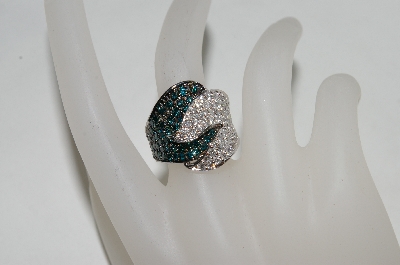 +MBA #76-055  14K White Gold White & Blue Diamond Flame Ring