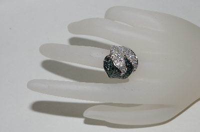 +MBA #76-055  14K White Gold White & Blue Diamond Flame Ring