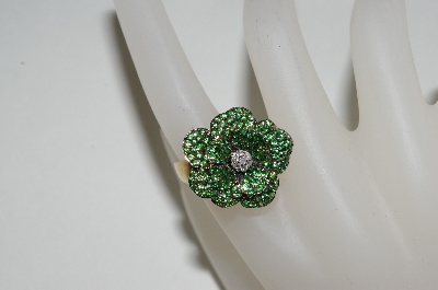 +MBA #76-009  14K Yellow Gold Designer Tsavorite & Diamond Flower Ring
