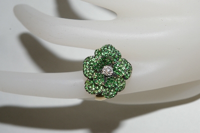 +MBA #76-009  14K Yellow Gold Designer Tsavorite & Diamond Flower Ring
