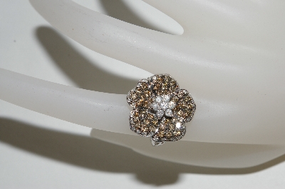 +MBA #76-019  14K White Gold Cognac & White Diamond Flower Ring