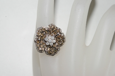 +MBA #76-019  14K White Gold Cognac & White Diamond Flower Ring
