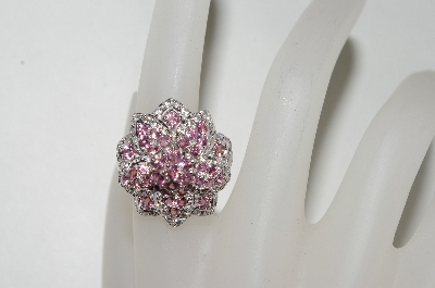 +MBA #76-028  14K White Gold Pink Sapphire & Diamond Flower Ring