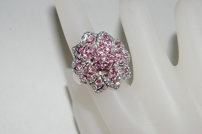 +MBA #76-028  14K White Gold Pink Sapphire & Diamond Flower Ring