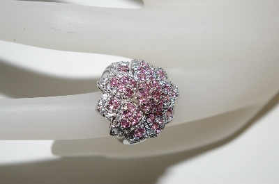 +MBA #76-028  14K White Gold Pink Sapphire & Diamond Flower Ring