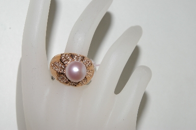 +MBA #76-113 14K Rose Gold Cultured Freshwater Pink Pearl & Diamond Ring