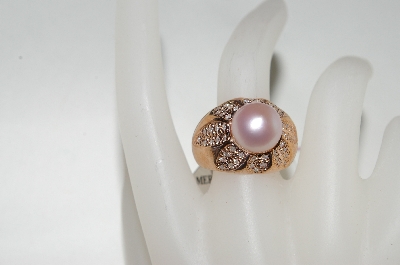 +MBA #76-113 14K Rose Gold Cultured Freshwater Pink Pearl & Diamond Ring