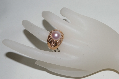 +MBA #76-113 14K Rose Gold Cultured Freshwater Pink Pearl & Diamond Ring