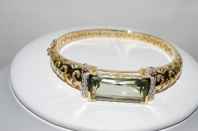 +MBA #77-128  14K Yellow Gold Mint Green Quartz & Diamond Bangle