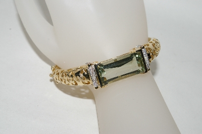 +MBA #77-128  14K Yellow Gold Mint Green Quartz & Diamond Bangle