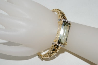 +MBA #77-128  14K Yellow Gold Mint Green Quartz & Diamond Bangle