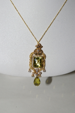 +MBA #77-008  18K Yellow Gold Lemon Quartz,Yellow Sapphire & Diamond Designer  Pendant