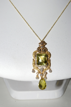 +MBA #77-008  18K Yellow Gold Lemon Quartz,Yellow Sapphire & Diamond Designer  Pendant