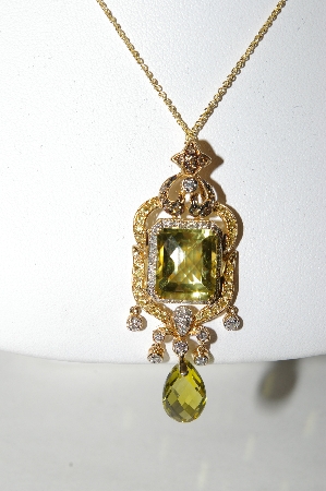 +MBA #77-008  18K Yellow Gold Lemon Quartz,Yellow Sapphire & Diamond Designer  Pendant