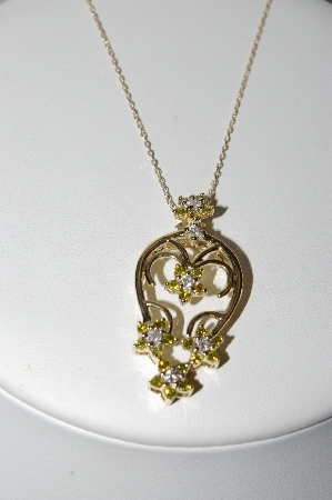 +MBA #77-093  14K Yellow Gold 5 Flower Yellow & White Diamond Pendant With 18" Chain