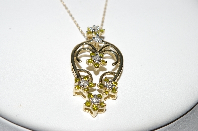 +MBA #77-093  14K Yellow Gold 5 Flower Yellow & White Diamond Pendant With 18" Chain