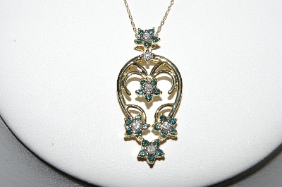 +MBA #77-123  14K Yellow Gold 5 Flower Blue & White Diamond Flower Pendant With 18" Chain